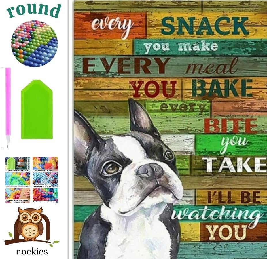 nr 2044 Diamond Painting boston terrier 50x40cm (rond), Verzenden, Nieuw, Meerkleurig, Overige materialen