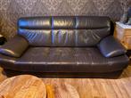 Lederen 3-zit + poef, Maison & Meubles, Canapés | Salons, Banc droit, Enlèvement, Utilisé, Cuir