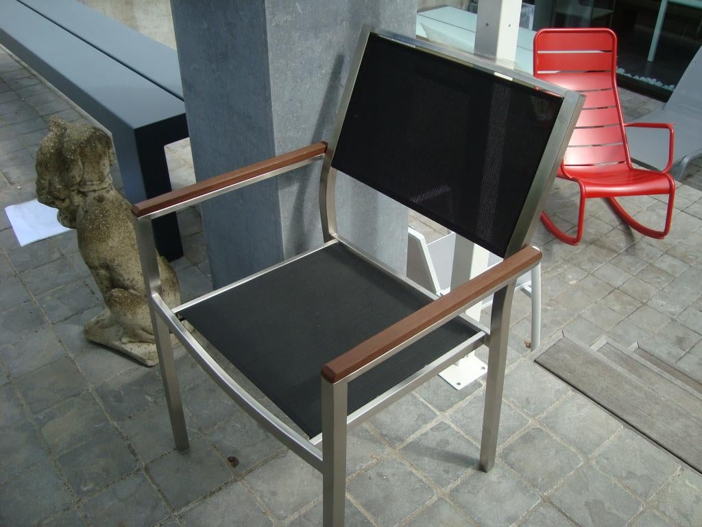 tuinmeubel stoel zwart met inox, Ophalen, Inox, Gebruikt, Stoel