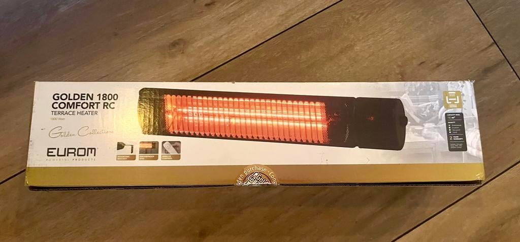 Terrasverwarmer Eurom Golden 1800w, Nieuw, Waterbestendig, Wand, Ophalen