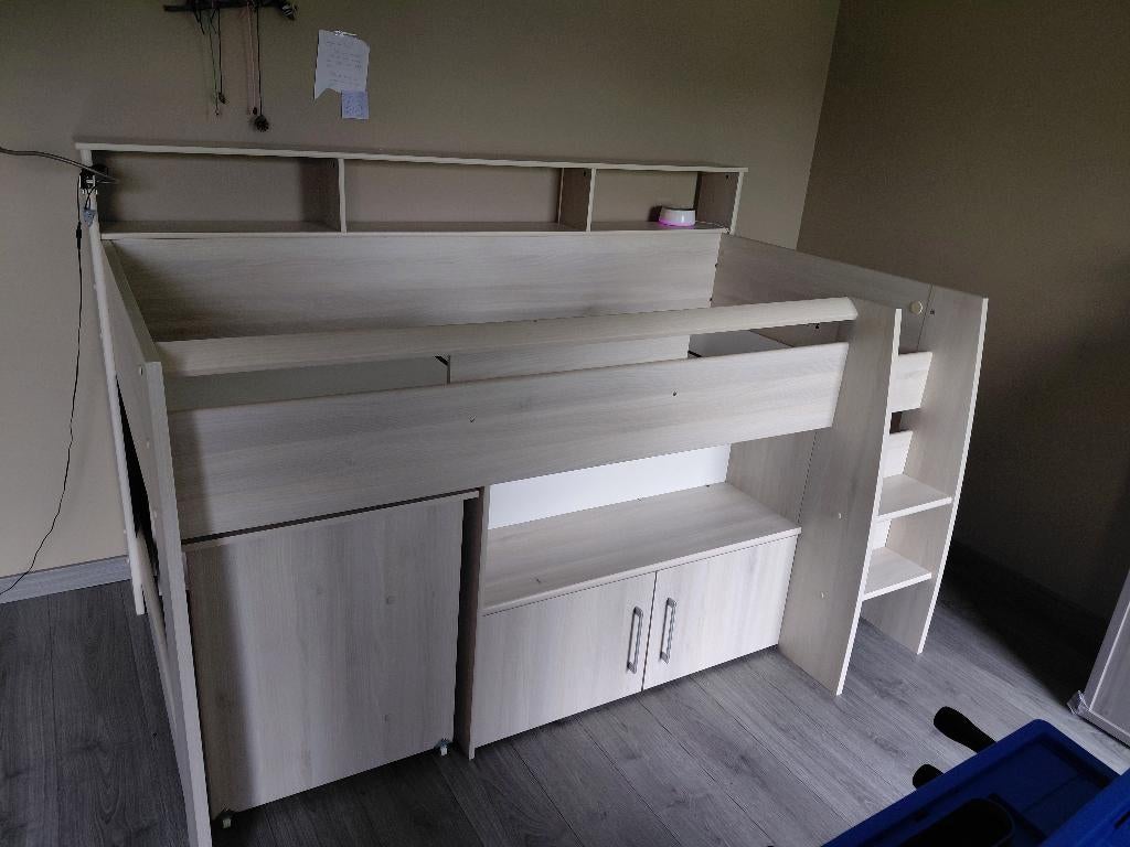 Lit 1 personne en hauteur en bois beige clair, 100 cm, Une personne, Enlèvement, Utilisé