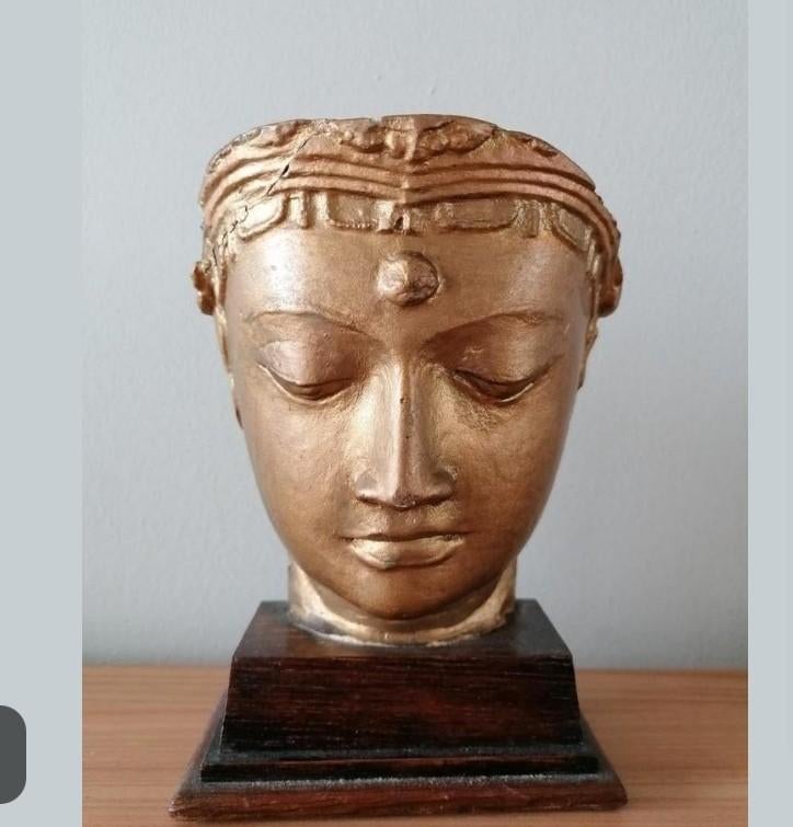 Bouddha sur socle en bois. hauteur totale 18 cm, Enlèvement, Bois