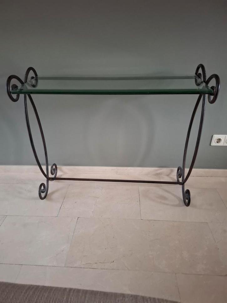 Smeedijzeren sitetable met facet glas, Huis en Inrichting, Tafels | Sidetables, 25 tot 50 cm, 50 tot 100 cm, Rechthoekig, Metaal