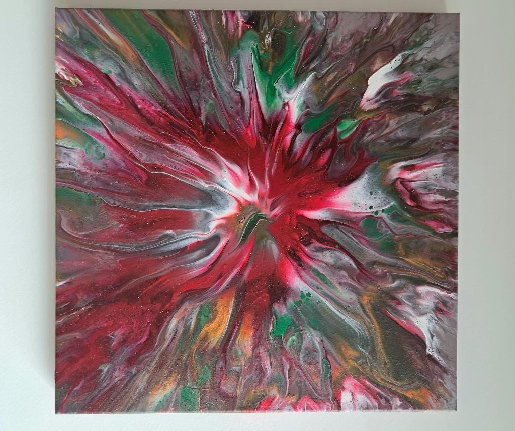 Abstract modern acryl canvas - 60*60cm roze groen, Antiek en Kunst, Kunst | Schilderijen | Modern, Ophalen