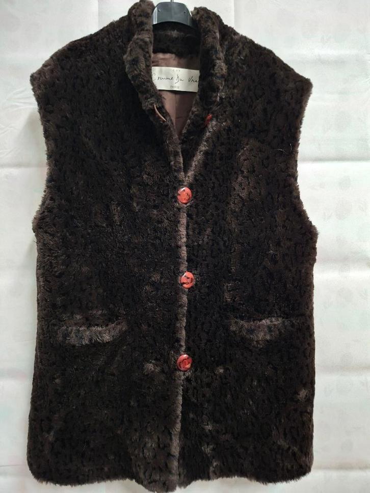Comme Du Vrai Paris vintage faux fur gilet - Donkerbruin, Kleding | Dames, Bodywarmers, Zo goed als nieuw, Maat 38/40 (M), Bruin