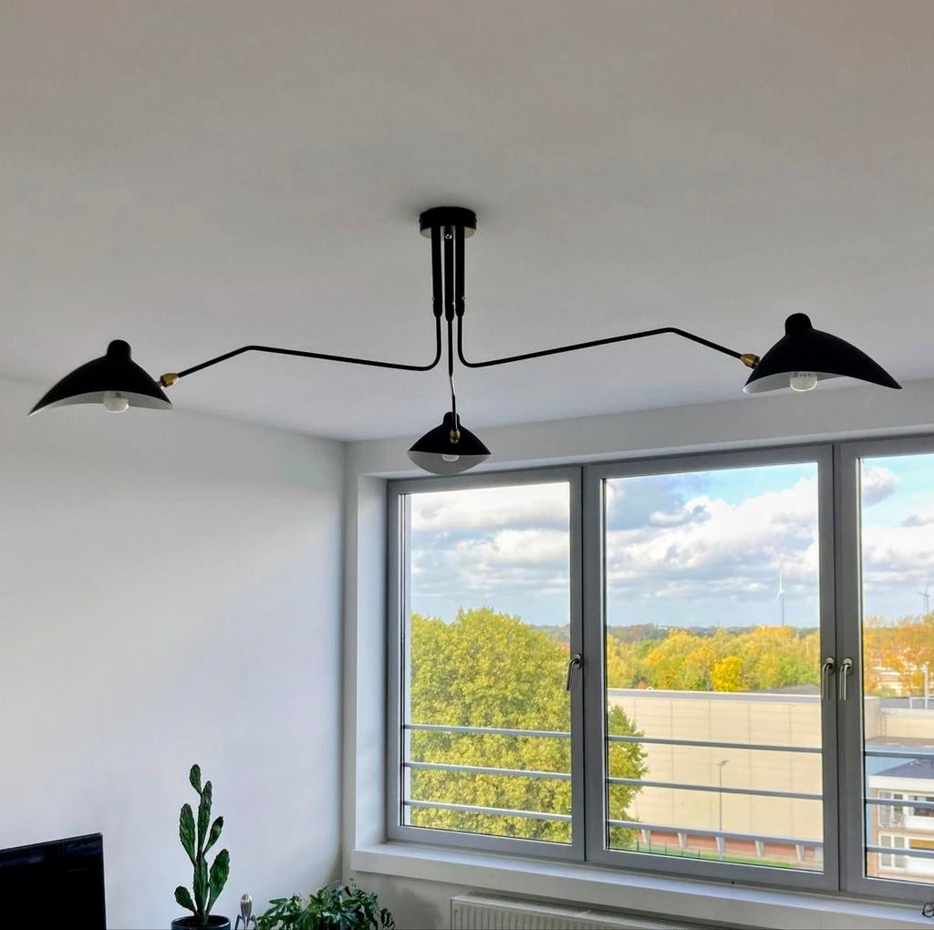 Design lamp 3-lichts plafondlamp – Serge Mouille stijl, Ophalen, Zo goed als nieuw, Metaal, Serge Mouille stijl
