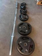 117,5kg Rubberen Olympische Gewichten + Olympische Barbell, Enlèvement, Utilisé, Plaques d'haltères
