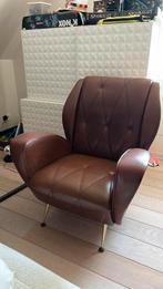 Vintage lederen zetel, Huis en Inrichting, Fauteuils, Ophalen, Gebruikt, Leer, Vintage