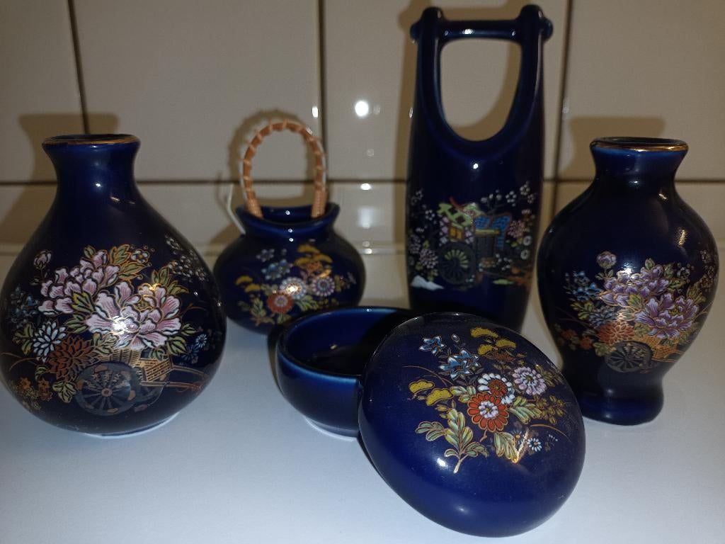 5-delig vintage miniatuur kobalt porseleinen setje, Antiek en Kunst, Antiek | Porselein, Ophalen of Verzenden