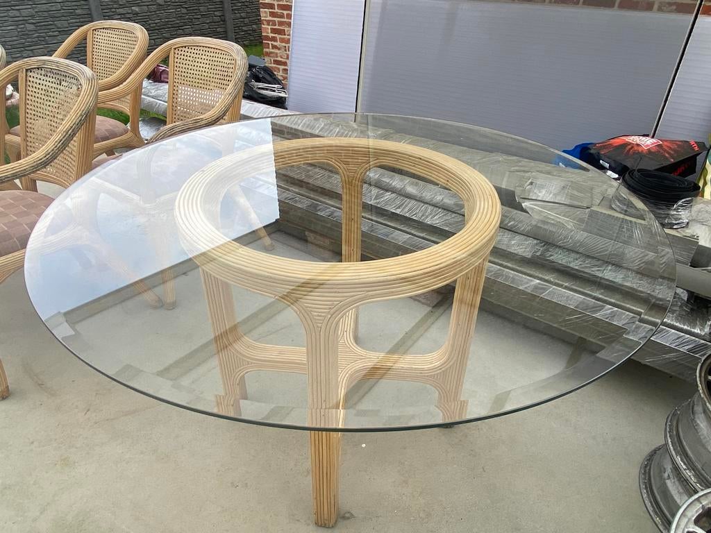 Stevige rotan glazen tafel: GOED ALS NIEUW!, Ophalen, Zo goed als nieuw, Rotan, Eettafel