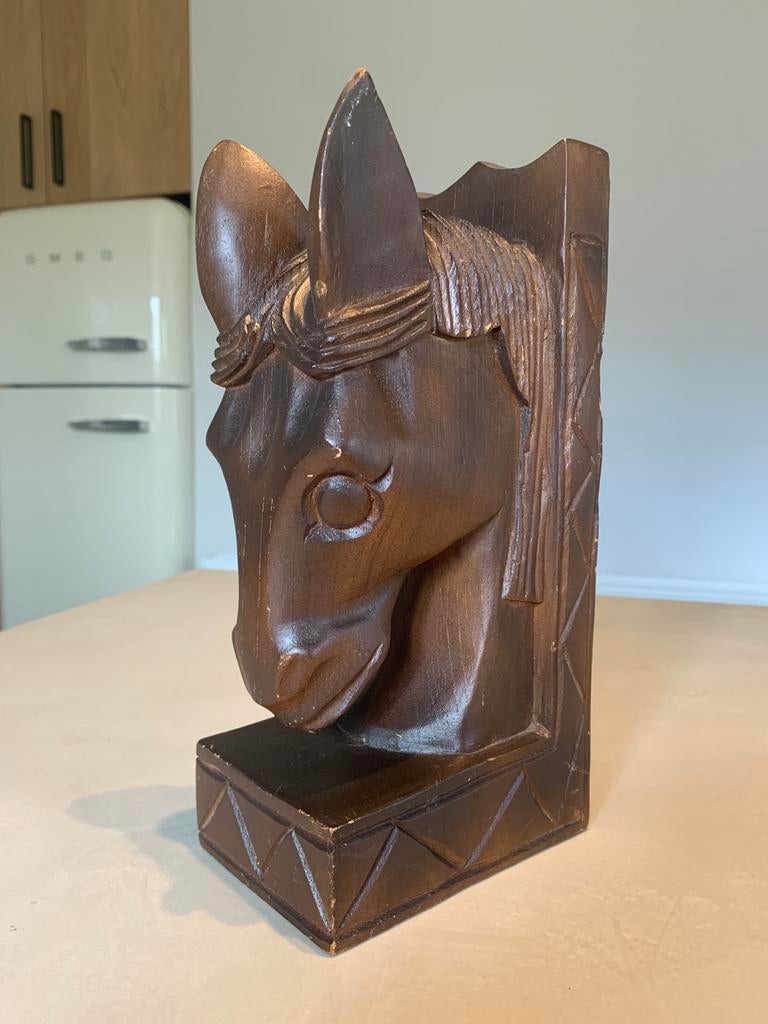 serre-livres ancien en bois en forme de cheval, Enlèvement ou Envoi, Art deco