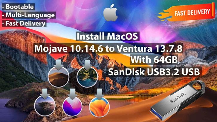 macOS Mojave 10.14.6-Ventura 13.7.8 5in1 USB Installer 64GB, Computers en Software, Besturingssoftware, Nieuw, MacOS, Verzenden