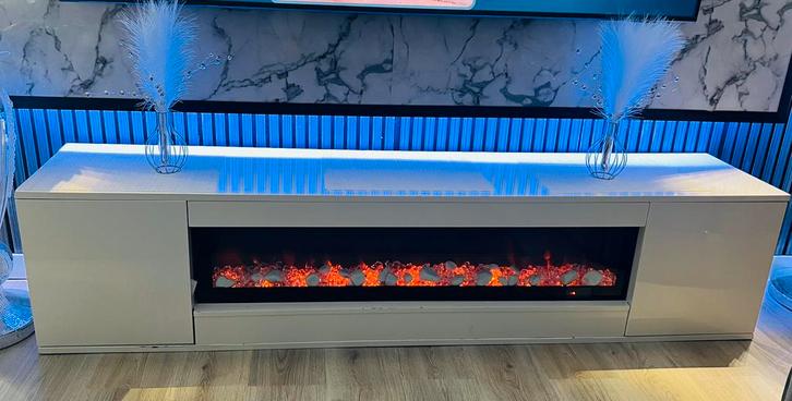 Moderne TV-meubel met elektrische sfeerhaard, Maison & Meubles, Cheminées, Comme neuf, Enlèvement