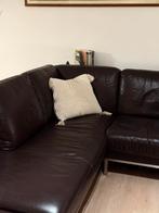 Lederen zetel L-zithoek met poef & hoofdsteunen - echt leder, Huis en Inrichting, Ophalen, Gebruikt, Metaal, Italiaanse zetel