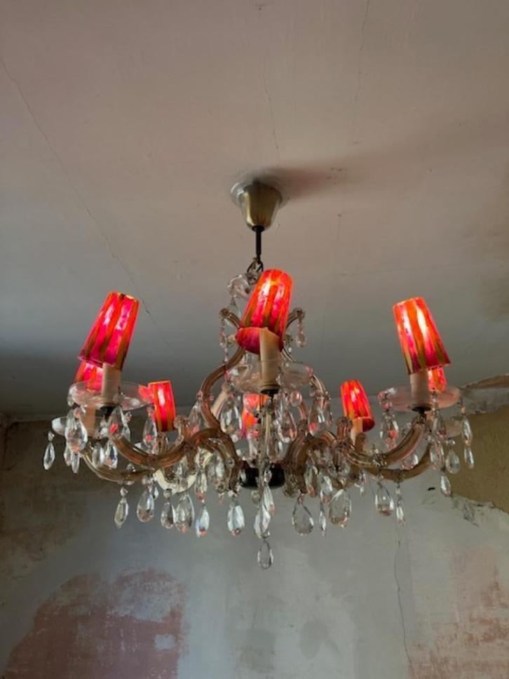 OUDE KRISTALLEN LUSTER 8 KAPPEN, Antiek en Kunst, Antiek | Glaswerk en Kristal, Ophalen