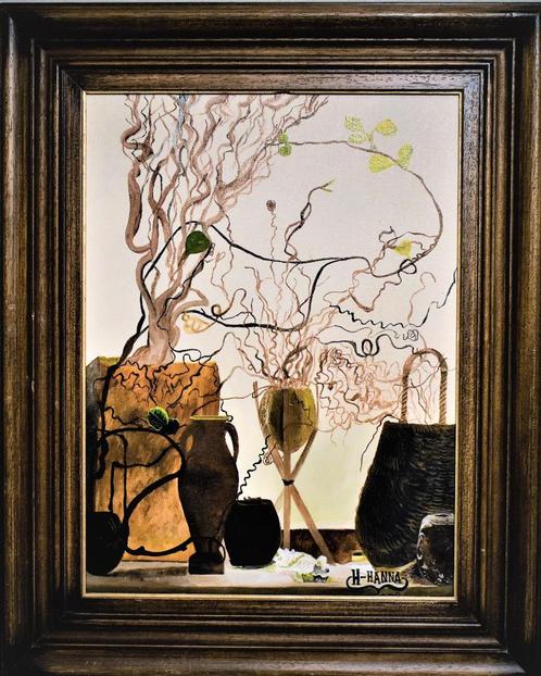 Schilderij met gedroogde bloemen, gesigneerd door joky kamo, Antiek en Kunst, Kunst | Schilderijen | Klassiek, Ophalen