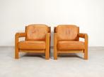 2 oak armchairs in cognac leather, Gebruikt, Ophalen of Verzenden, 50 tot 75 cm, Hout