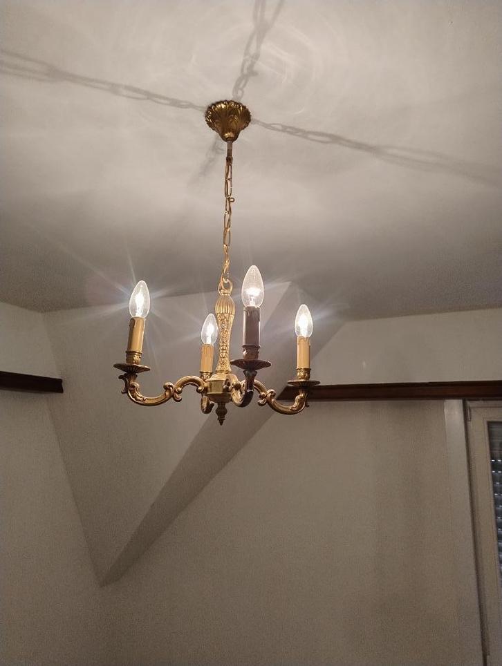 Klassieke Kroonluchter - Goudkleurig - 5 Lichtpunten, Huis en Inrichting, Lampen | Hanglampen, Gebruikt, Minder dan 50 cm, Metaal