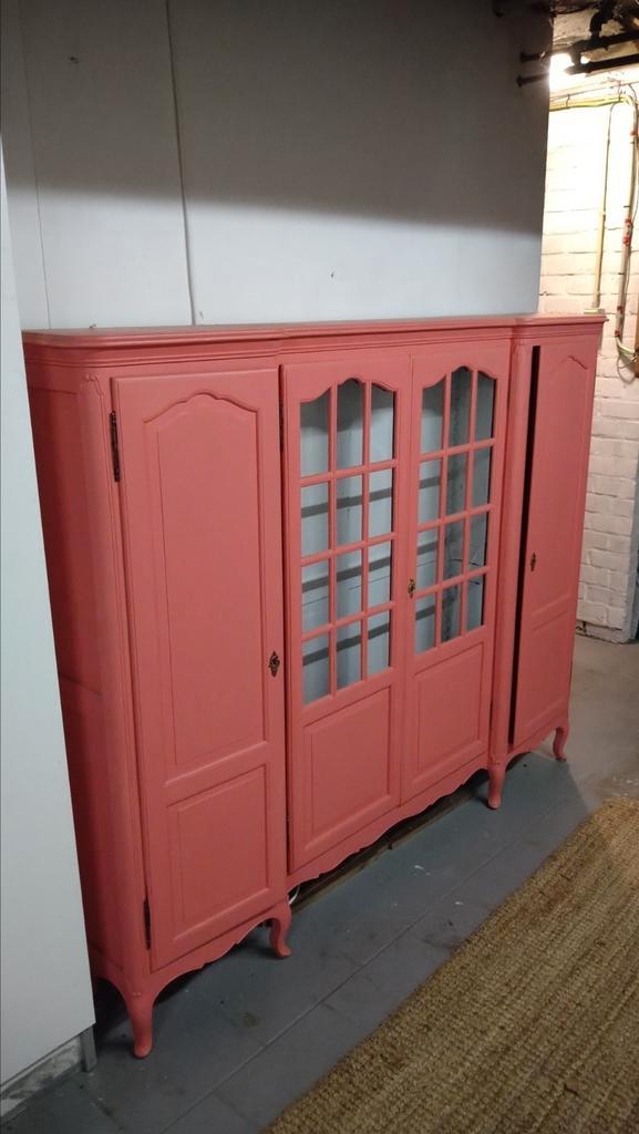 Vitrinekast van massief eikenhout 176x140x28, Huis en Inrichting, Kasten | Buffetkasten, Gebruikt, Eikenhout, Ophalen