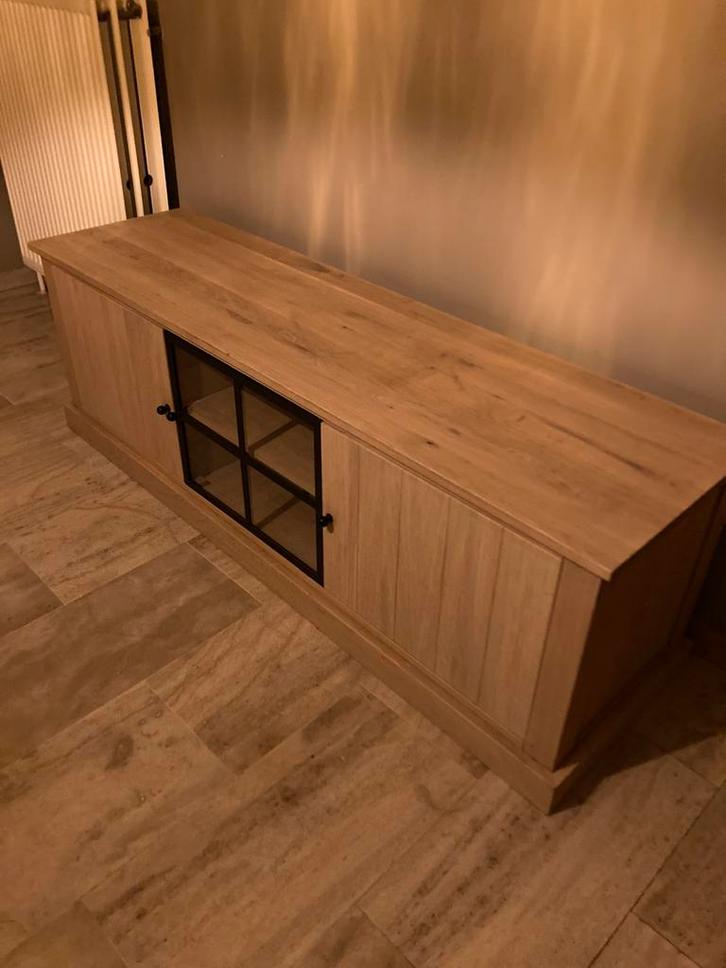 Eikenhouten tv meubel, Huis en Inrichting, Kasten |Televisiemeubels, Zo goed als nieuw, Glas, Ophalen