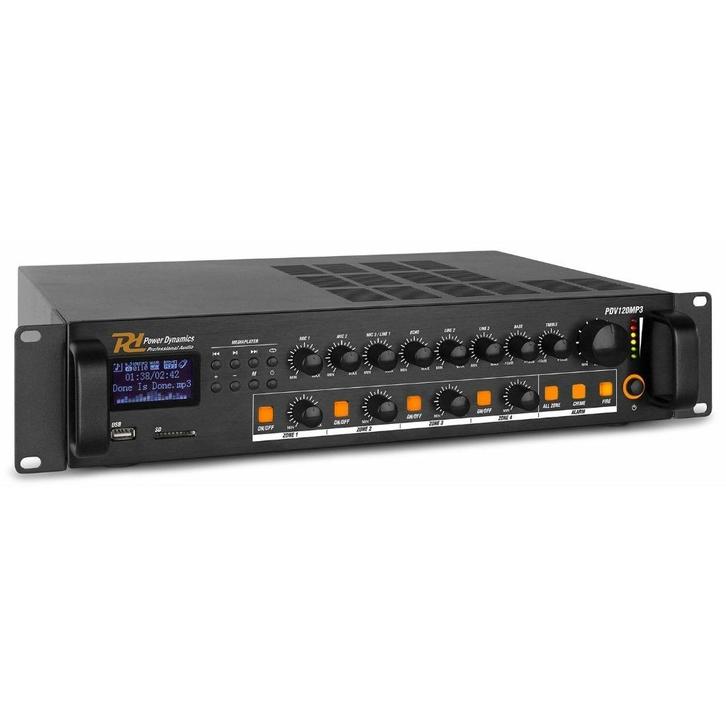 Power Dynamics PDV120MP3 100V 4-zone versterker met o.a. Blu, Muziek en Instrumenten, Versterkers | Keyboard, Monitor en PA, Zo goed als nieuw