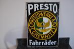 PRESTO FAHRRADER. FIETS. GEWELFDE EMAILLE PLAAT, Ophalen of Verzenden