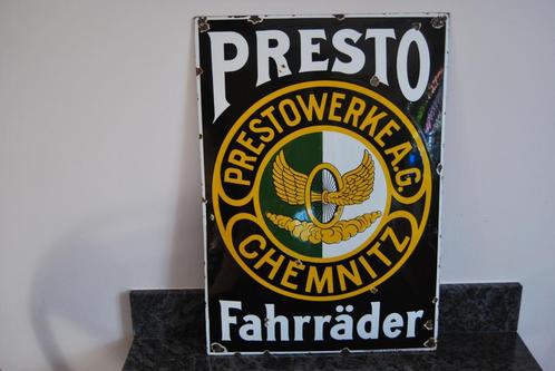 PRESTO FAHRRADER. FIETS. GEWELFDE EMAILLE PLAAT, Verzamelen, Merken en Reclamevoorwerpen, Ophalen of Verzenden