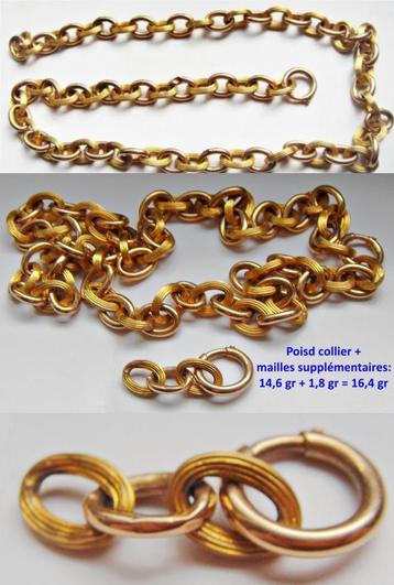 Collier maille antillaise forçat striée + lisse, or 18K NEUF beschikbaar voor biedingen