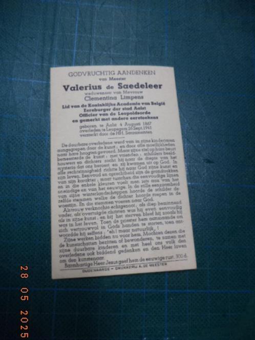 AALST: doodsprentje Valerius DE SAEDELEER. Zéér goede staat!, Verzamelen, Bidprentjes en Rouwkaarten, Rouwkaart, Ophalen of Verzenden