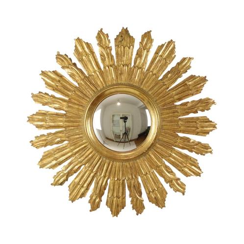 Grote Houten Zonnespiegel Sunburst Butler XL Spiegel Goud 70, Antiek en Kunst, Antiek | Spiegels, 50 tot 100 cm, Minder dan 100 cm