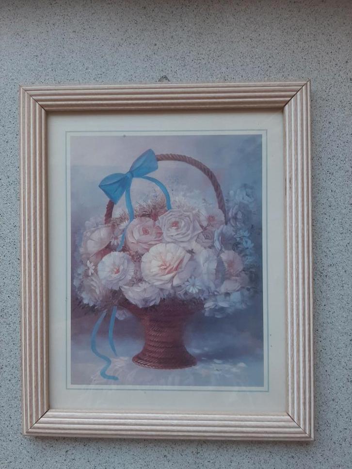 Vintage Romantisch bloemenstilleven in houten lijst, Huis en Inrichting, Woonaccessoires | Lijsten, Zo goed als nieuw, Ophalen of Verzenden