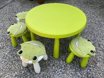 Ikea:groen rond tafeltje,4 krukjes :2groen/2wit,4 kussentjes beschikbaar voor biedingen