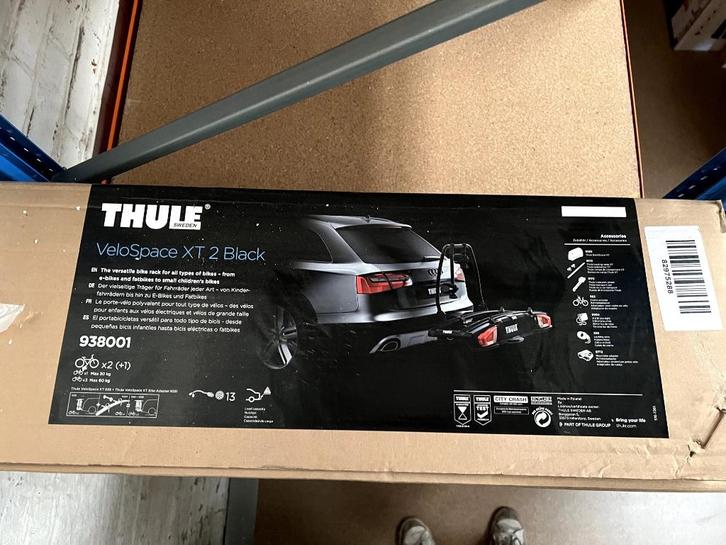 Thule VeloSpace XT 2 black fietsendrager, Auto diversen, Fietsendragers, Nieuw, Trekhaakdrager, 2 fietsen, Brede banden, Elektrische fiets