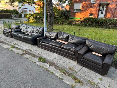 GRATIS leren zetels (2x groot + 2x klein), Huis en Inrichting, Zetels | Complete zithoeken, Gebruikt, Leer, Ophalen