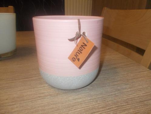 Pot de fleur (intérieur) porcelaine rose & gris 13 x 13 cm., Jardin & Terrasse, Pots de fleurs, Neuf, Poterie, Intérieur, Moins de 40 cm