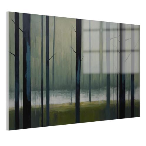 Donker bos schilderij Glasschilderij 105x70cm + Ophangsystee, Huis en Inrichting, Woonaccessoires | Wanddecoraties, Nieuw, Verzenden