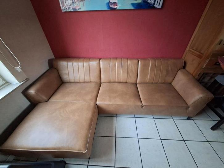 Divan cuir "Cognac" 2 places + méridienne gauche, Maison & Meubles, Canapés | Salons, Comme neuf, Autres dimensions, 250 à 300 cm