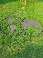 SUPERBE CARTE MONDIALE EN FER FORGE PATINE A SUSPENDRE, Enlèvement