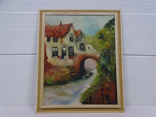 A5066 Dorpsgezicht met brag [Schilderij], Antiek en Kunst, Kunst | Schilderijen | Klassiek, Ophalen of Verzenden