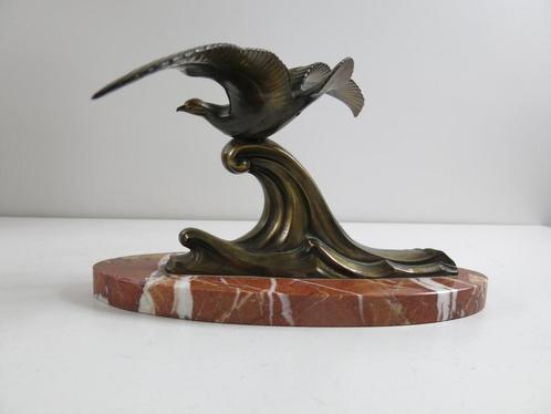 Zeemeeuw op marmeren sokkel ca 1930 naar irénée Rchard, Antiek en Kunst, Antiek | Brons en Koper, Ophalen of Verzenden