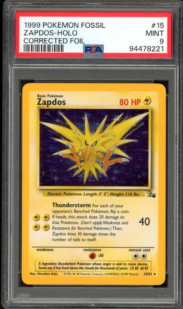 Zapdos Holo [Corrected Foil] PSA 9 - 15/62 - Fossil 1999, Hobby en Vrije tijd, Verzamelkaartspellen | Pokémon, Zo goed als nieuw