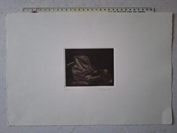 Verfijnde mezzotint Gerde Ebert "Oude laars" beschikbaar voor biedingen