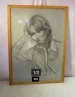 Mooie Tekening 'Nadenkende Vrouw' - Odette Hellebyuck, Ophalen of Verzenden