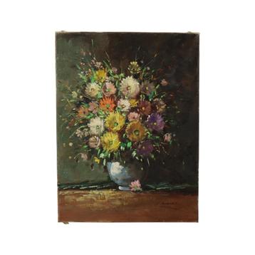 Kleurrijk Bloemen Stilleven Amateur Schilderij Gesigneerd 40 beschikbaar voor biedingen
