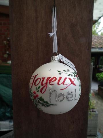 Boule Joyeux Noël. 8 cm. Coloris blanc hiver (Decoris), Envoi, Comme neuf