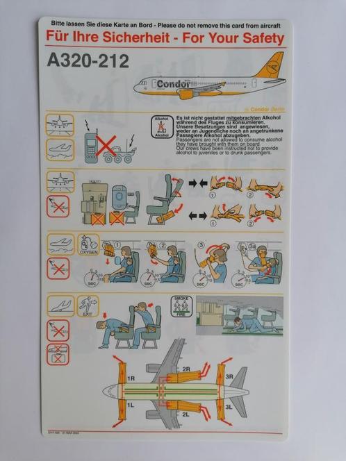 Condor Berlin Safety card Airbus A320-212, Verzamelen, Luchtvaart en Vliegtuigspotten, Nieuw, Kaart, Foto of Prent, Ophalen of Verzenden