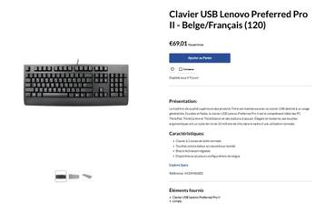 Clavier USB Lenovo (BELGE) (AZERTY) [NEUF] 9€ aulieu de 69€ beschikbaar voor biedingen