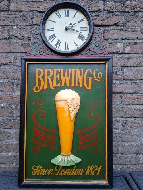 Authentiek houten pubbord Brewing Co Beers Bock, Verzamelen, Biermerken, Zo goed als nieuw, Reclamebord, Plaat of Schild, Ophalen of Verzenden