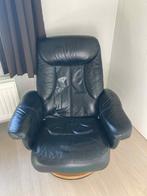 Zwarte, leren zetel met ligfunctie, Huis en Inrichting, Ophalen, Gebruikt, Eenpersoons, Rechte bank