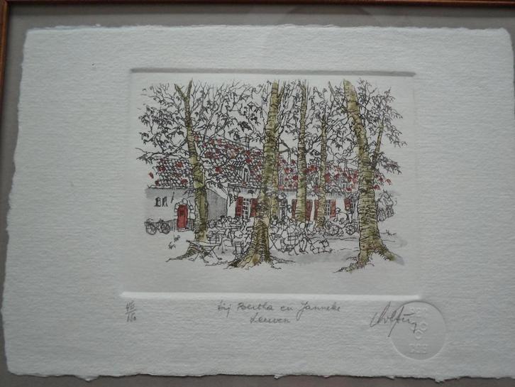 André Colpin kleurenets abdij VLIERBEEK Bij Bertha & Janneke, Antiek en Kunst, Kunst | Etsen en Gravures, Ophalen of Verzenden